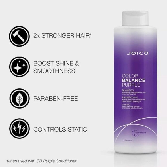 *1-Bottle* Joico Color Balance Purple Shampoo 33.8 Oz Blonde Gray Hair 2620645 - Picture 2 of 2